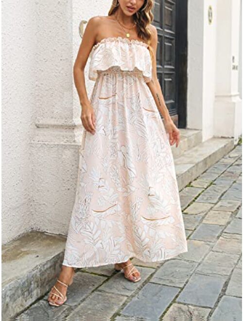 Anna Kaci Anna-Kaci Women Ruffle Maxi Dress Boho Strapless Floral Tube Top Casual Summer Beach Dresses (S-XL)