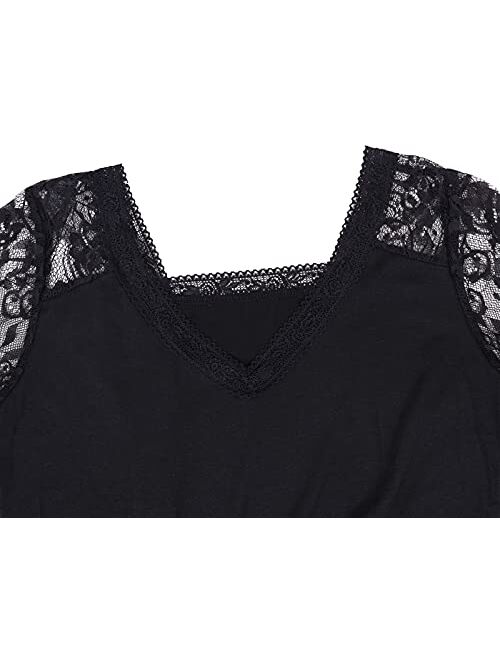 Anna Kaci Anna-Kaci Women's Lace Loose Short Sleeve T-Shirt V Neck Cotton Summer Casual Tops Tee Shirts