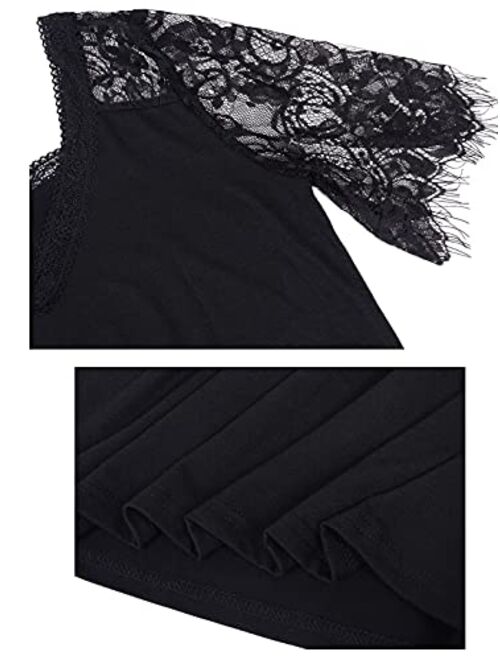 Anna Kaci Anna-Kaci Women's Lace Loose Short Sleeve T-Shirt V Neck Cotton Summer Casual Tops Tee Shirts