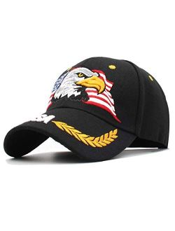 Anna-Kaci USA American Flag Patriotic Eagle Hawk Embossed 3D Adjustable Velcro Baseball Caps Hats