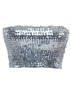 Anna-Kaci Womens Shiny Sequin Party Cropped Strapless Bandeau Stretch Tube Top