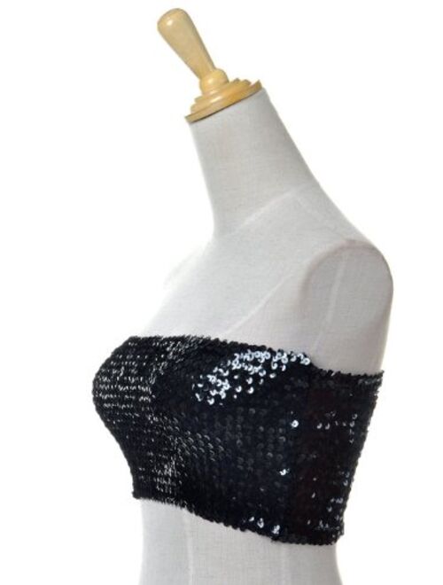 Anna Kaci Anna-Kaci Womens Shiny Sequin Party Cropped Strapless Bandeau Stretch Tube Top