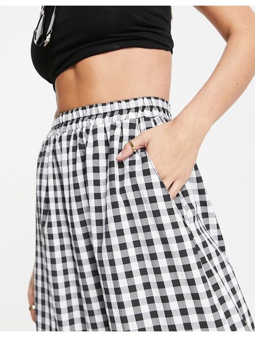 ASOS DESIGN Tall tiered midi skirt with pockets in gingham