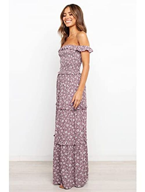 Anna Kaci Anna-Kaci Women's Casual Off Shoulder Ruffle Dress Boho Floral Print Summer Beach Maxi Dresses