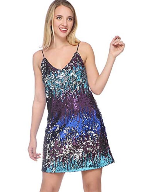 Anna Kaci Anna-Kaci Women's Sexy V Neck Sleeveless Sequin Glitter Bodycon Stretchy Mini Party Dress