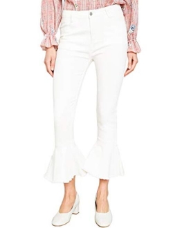 Anna-Kaci Women's Bell Bottom Jeans Classic Retro High Waist Cropped Flared Raw Hem Denim Pants