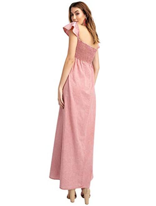 Anna Kaci Anna-Kaci Ruffled Cap Sleeve Smocked Ruche Bodice Front Slit Maxi Long Beach Vacation Dress