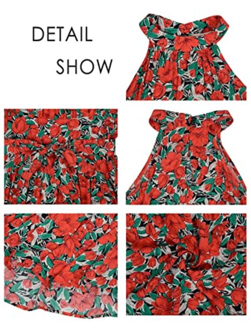 Anna Kaci Anna-Kaci Women's Halter Neck Boho Maxi Floral Print Sleeveless Backless Dress with Belt