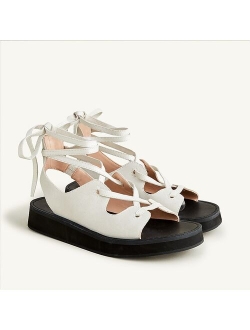 Lace-up mini wedge sandals in suede