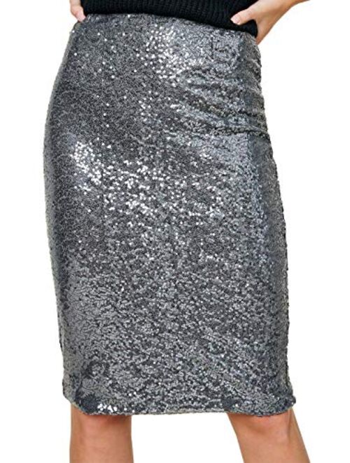 Anna Kaci Anna-Kaci Women's High Waist Sparkly Sequins Midi Skirt Pencil Cocktail Party Skirt