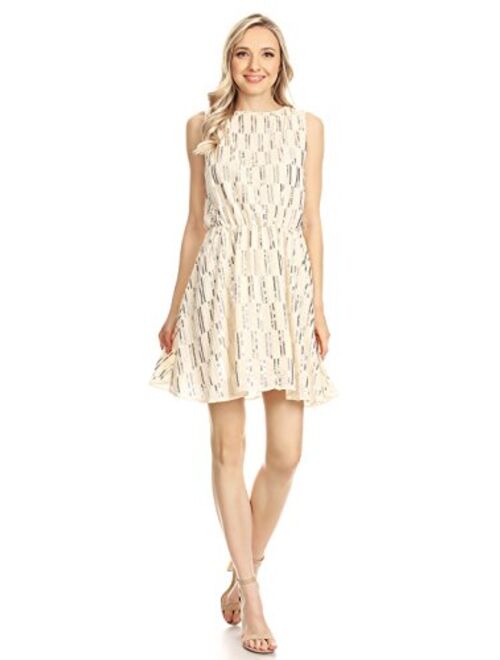 Anna Kaci Anna-Kaci Womens Backless Sleeveless Sequin Stripe Mini Dress with Deep V Back