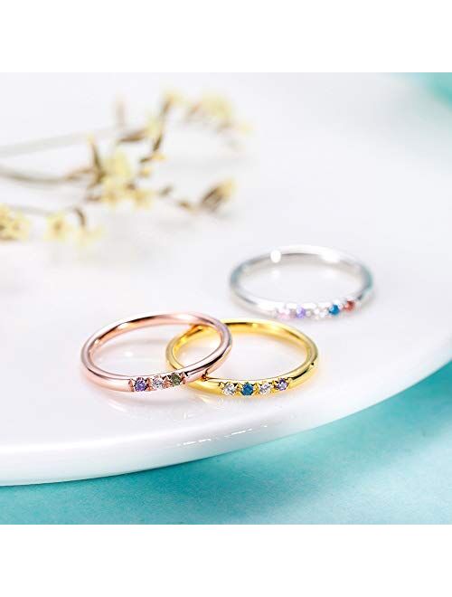 AILIN Dainty Family Birthstone Rings 925 Sterling Silver/Gold/Rose Gold Personalized 1-13 January To December Birthstones Custom Christmas Birthday Gifts For Mothers Wome