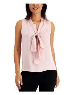 Solid Sleeveless Bow-Neck Blouse