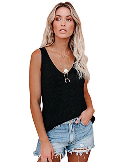 Anna Kaci Anna-Kaci Women's Rib Knitted Lightweight Solid Sleeveless V-Neck Tank Top