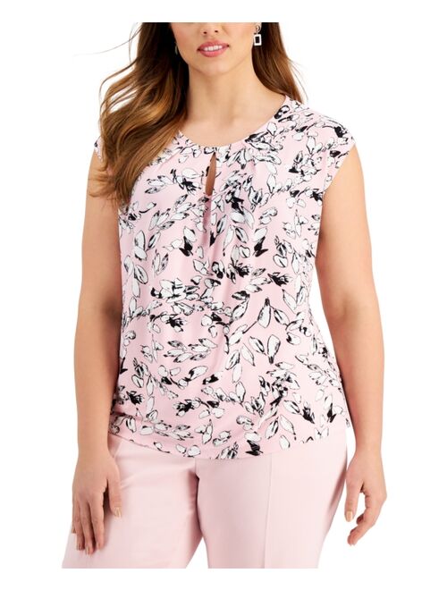 Kasper Plus Size Printed Keyhole Cami Top