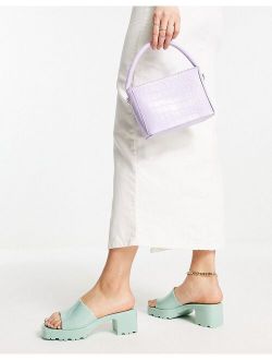 Heat jelly heeled mules in sage green