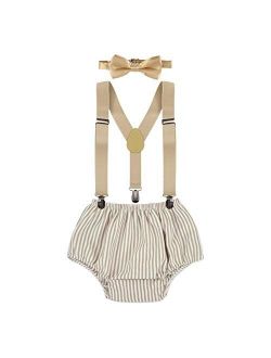 IZKIZF Wild One Outfit Boy 1st Birthday Cake Smash Photo Shoot Outfits Striped Arrows Printed Bloomers Suspenders Bowtie
