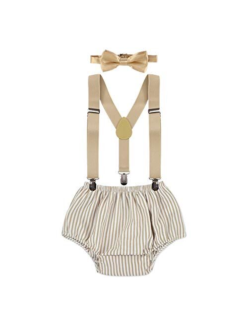 IZKIZF Wild One Outfit Boy 1st Birthday Cake Smash Photo Shoot Outfits Striped Arrows Printed Bloomers Suspenders Bowtie