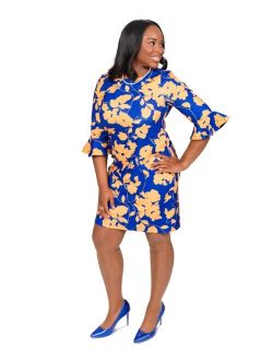 Printed Ruffle-Sleeve Sheath Dress