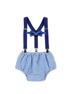 MYRISAM Baby Boys 1st 2nd Birthday Cake Smash Photo Props Party Outfits Printed Bloomers Diaper Cover Suspenders Bow Tie