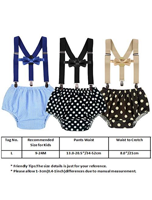 MYRISAM Baby Boys 1st 2nd Birthday Cake Smash Photo Props Party Outfits Printed Bloomers Diaper Cover Suspenders Bow Tie