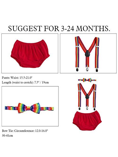 ODASDO Baby Boys 1st 2nd Birthday Cake Smash Photo Props Party Outfit Bloomers Diaper Cover Suspenders Bow Tie 3pcs