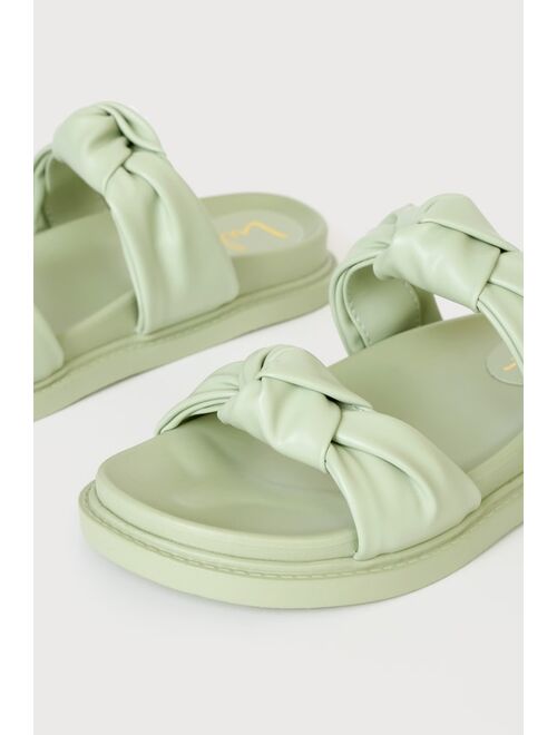 Lulus Koana Pistachio Knotted Flatform Slide Sandals