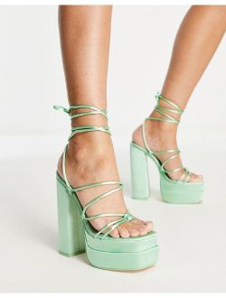 Glow Girl platform heel sandals in mint green