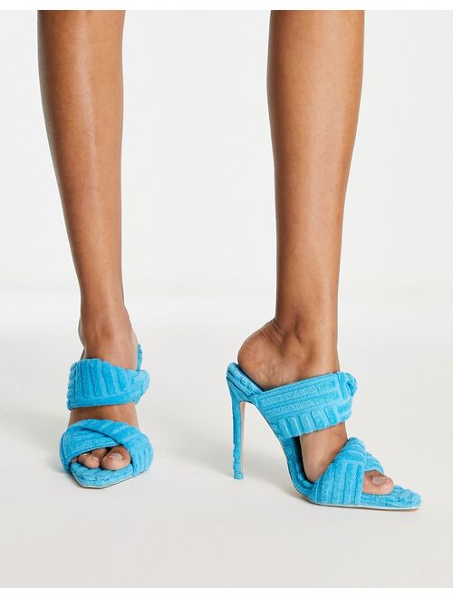 Public Desire Hot Season mule heel sandals in blue terrycloth