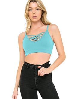 Weseefashion Crisscross Seamless Padded Bralette – Caged Cami Top with Removable Pads Regular to Plus Size