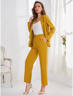 Solid Button Front Blazer & Tailored Pants