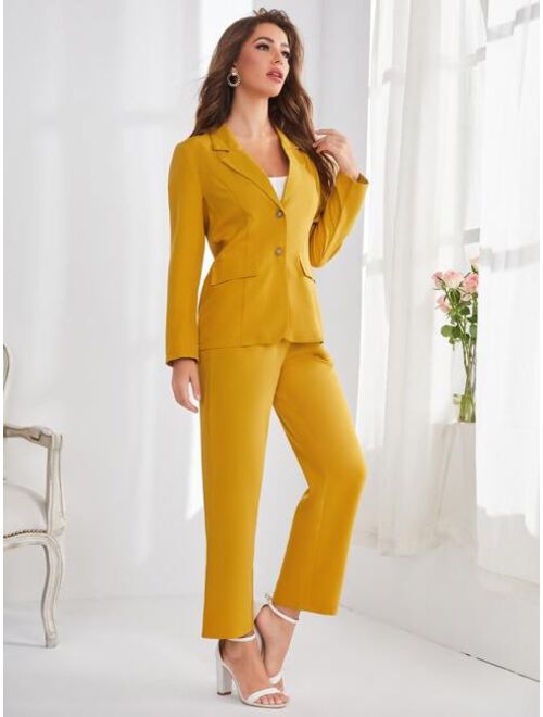 Shein Solid Button Front Blazer & Tailored Pants
