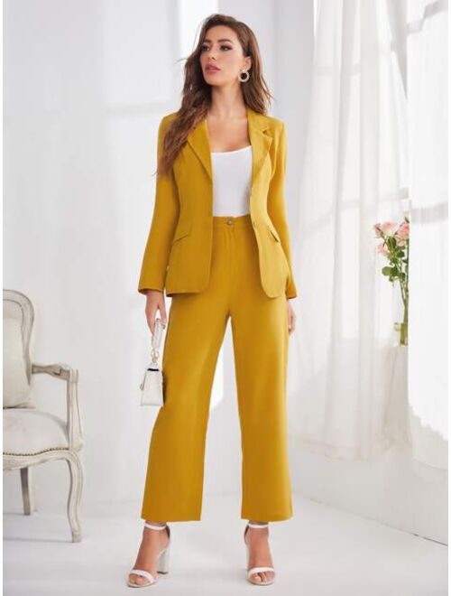 Shein Solid Button Front Blazer & Tailored Pants