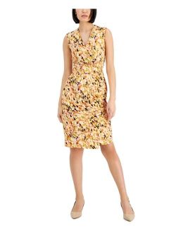 Abstract Floral Faux Wrap Dress