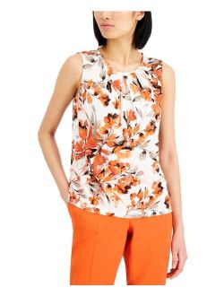 Women's Floral-Print Keyhole Top