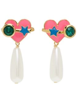 Safsafu Gold & Pink Planet Heart Earrings