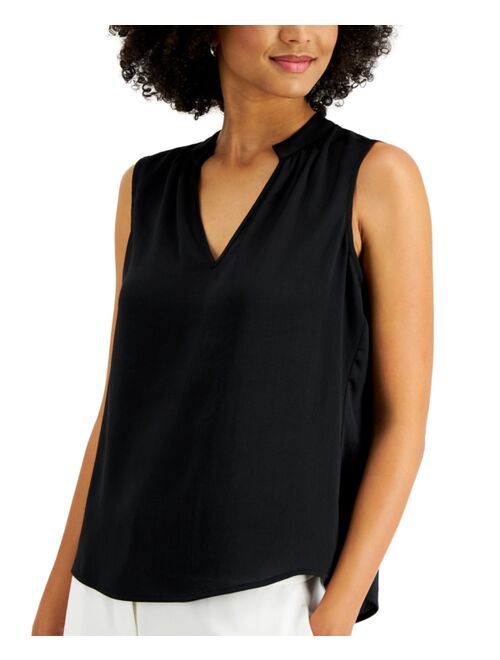 Kasper Sleeveless Split-Neck Top