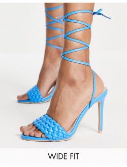 RAID Wide Fit Garry plait strap heeled sandals in blue