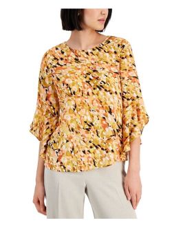 Petite Abstract 3/4-Sleeve Blouse