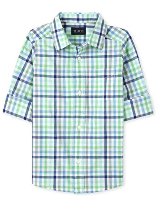 The Children's Place Boys Long Roll Up Sleeves Poplin Button Down Shirts