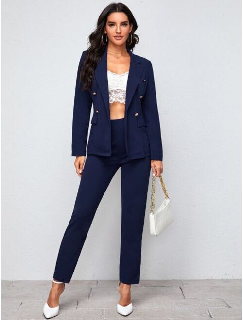 SHEIN Notch Collar Double Button Blazer and Tailored Pants Set