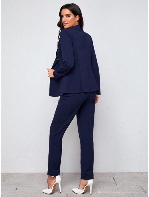 SHEIN Notch Collar Double Button Blazer and Tailored Pants Set