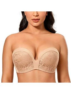 Women's Slightly Lined Lift Great Support Lace Strapless Bra Push Up
