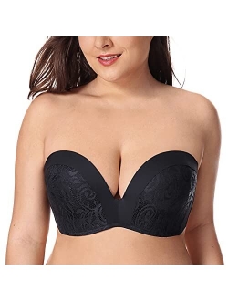 Women's Slightly Lined Lift Great Support Lace Strapless Bra Push Up