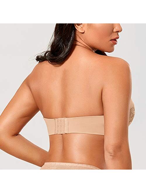 DELIMIRA Women's Slightly Lined Lift Great Support Lace Strapless Bra Push Up