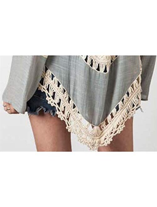 Anna Kaci Anna-Kaci Women's Crochet Sheer Bikini Swimwear Beach Bathing Suit Tassel Cover Up