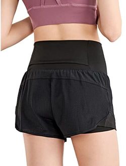 Anna-Kaci 2 in 1 Running Shorts for Women Mesh Stretch Workout Gym Athletic Short
