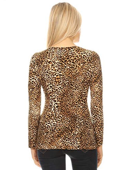 Anna Kaci Anna-Kaci Womens Long Sleeve Leopard Cheetah Animal Print Pattern T Shirt Blouse