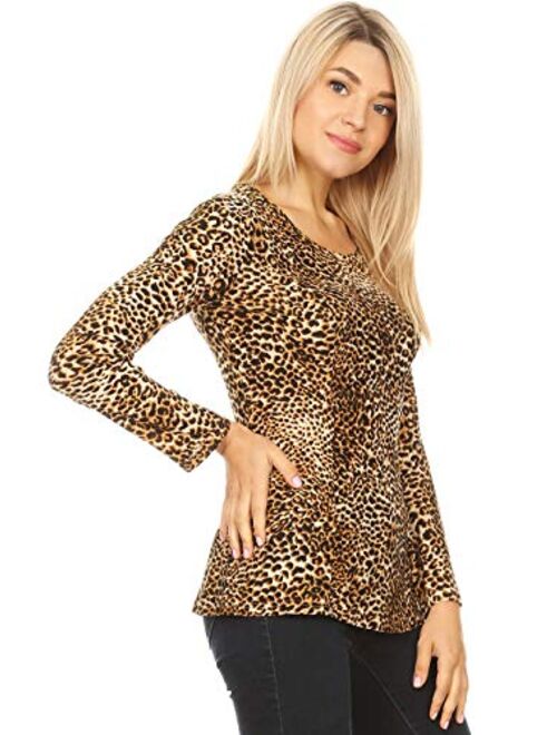 Anna Kaci Anna-Kaci Womens Long Sleeve Leopard Cheetah Animal Print Pattern T Shirt Blouse