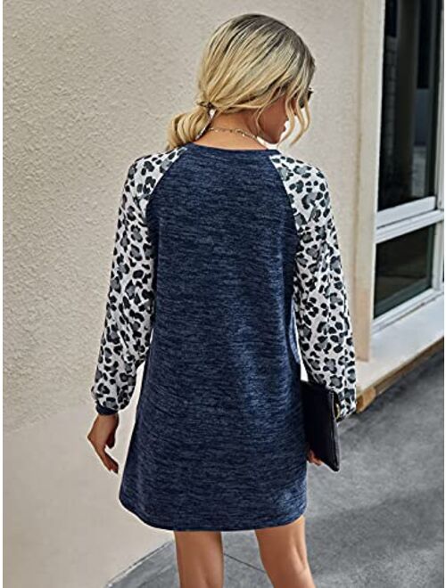 Anna Kaci Anna-Kaci Women's Leopard Print Colorblock V-Neck Short Sleeves T-Shirt Dress